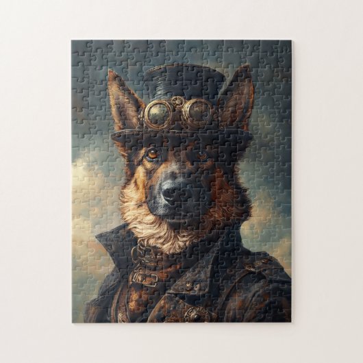 Steampunk German Shepherd Dog in Top Hat ジグソーパズル (縦)