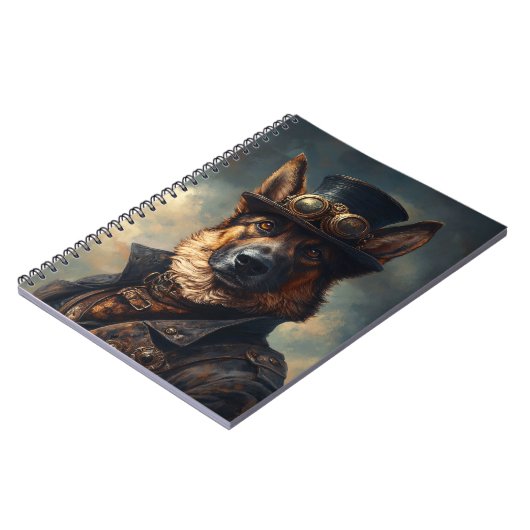 Steampunk German Shepherd Dog in Top Hat ノートブック (左側)