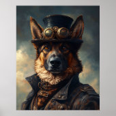 Steampunk German Shepherd Dog in Top Hat ポスター (正面)