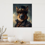 Steampunk German Shepherd Dog in Top Hat ポスター (キッチン)