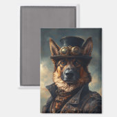 Steampunk German Shepherd Dog in Top Hat マグネット (正面/裏面)