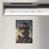 Steampunk German Shepherd Dog in Top Hat マグネット (インサイチュ (食洗機))