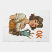 Steampunk Girl Confident OK Gesture キッチンタオル (横)