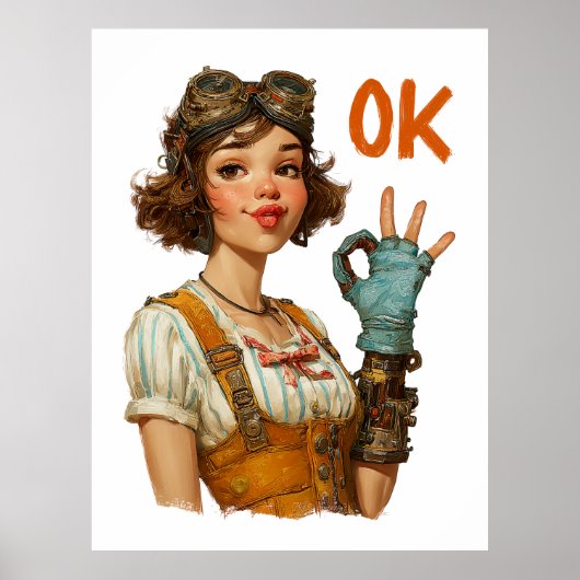 Steampunk Girl Confident OK Gesture ポスター (正面)