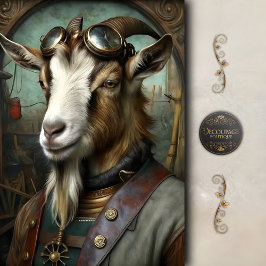 Steampunk Goat Whimsical Vintage Farm Decoupage 薄葉紙