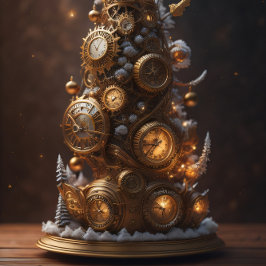 Steampunk Gold Christmas tree with metal gears 薄葉紙