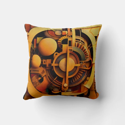 Steampunk Golden Mechanism Abstract クッション (裏面)