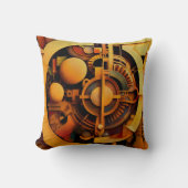 Steampunk Golden Mechanism Abstract クッション (正面)