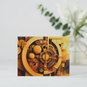 Steampunk Golden Mechanism Abstract ポストカード (スタンド正面)