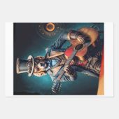 Steampunk Golden Retriever & guitar - Decoupage ラッピングペーパーシート (正面)