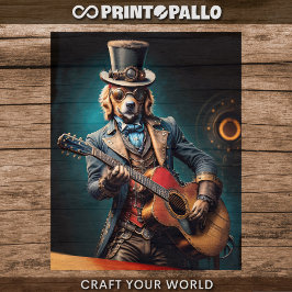 Steampunk Golden Retriever & guitar - Decoupage  ラッピングペーパーシート