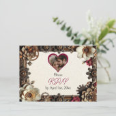 Steampunk Gothicをテーマにした結婚式RSVP セーブザデート (スタンド正面)