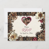 Steampunk Gothicをテーマにした結婚式RSVP 出欠カード (正面)