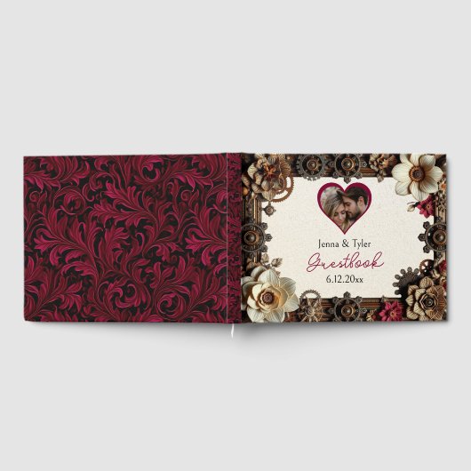 Steampunk Gothicテーマ結婚のパーソナライズされた ゲストブック (全面)