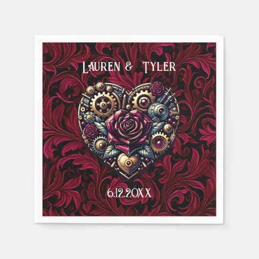 Steampunk Gothicテーマ結婚のパーソナライズされた スタンダードカクテルナプキン (正面)