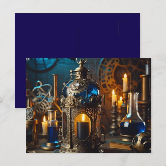 Steampunk Gothic ビクトリアン Scientists Lab Lantern ポストカード (正面/裏面)