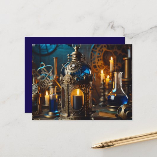 Steampunk Gothic ビクトリアン Scientists Lab Lantern ポストカード (正面/裏面インサイチュ)