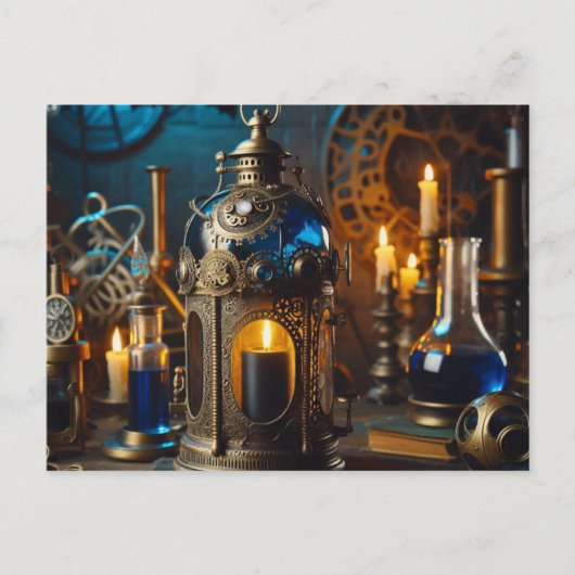 Steampunk Gothic ビクトリアン Scientists Lab Lantern ポストカード (正面)