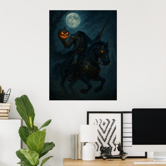 Steampunk  Gothic Headless Horseman ポスター (ホームオフィス)