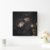 Steampunk Gothic Paar スクエア壁時計 (ホーム)