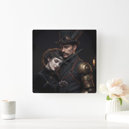 Steampunk Gothic Paar スクエア壁時計 (ホーム)