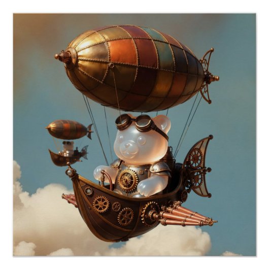 Steampunk Gummy Bear Pilot in Fantasy Airship ポスター (正面)