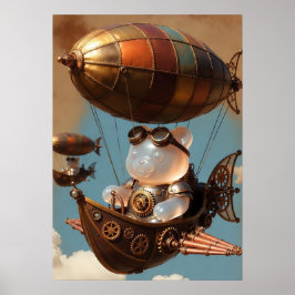 Steampunk Gummy Bear Pilot in Fantasy Airship ポスター