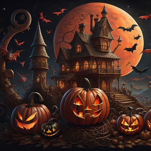 Steampunk Halloween Pumpkin town castle 薄葉紙