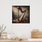 Steampunk Harp = Sheetmusic Background ポスター (キッチン)