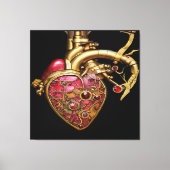 Steampunk Heart Anatomical Rubies and Gears キャンバスプリント (正面)