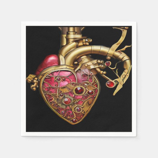 Steampunk Heart Anatomical Rubies and Gears スタンダードカクテルナプキン (正面)