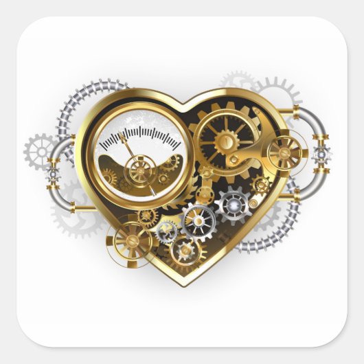 Steampunk Heart with a Manometer スクエアシール (正面)
