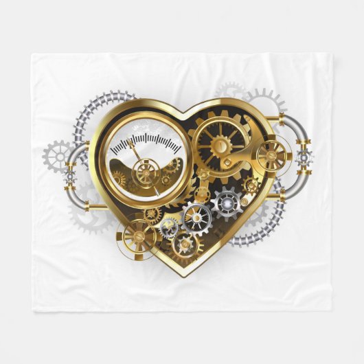 Steampunk Heart with a Manometer フリースブランケット (正面(横))
