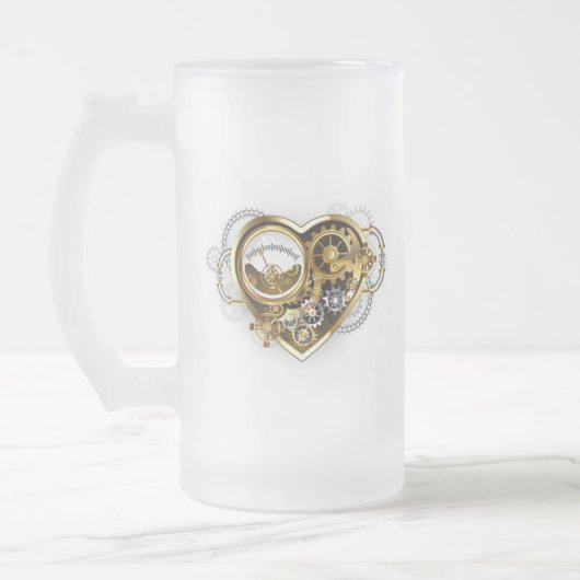 Steampunk Heart with a Manometer フロストグラスビールジョッキ (左)