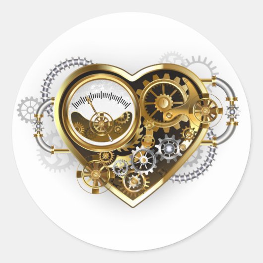 Steampunk Heart with a Manometer ラウンドシール (正面)