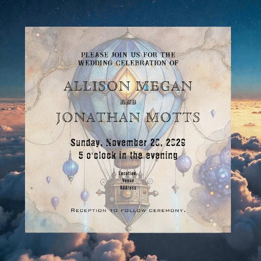 Steampunk Hot Air Balloon Wedding Invitation 招待状