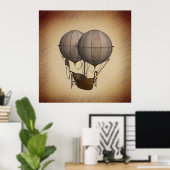 Steampunk Hot Air Balloons with Ship ポスター (ホームオフィス)