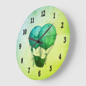 Steampunk Hot Air Balloons with Ship Green ラージ壁時計 (傾斜)