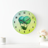 Steampunk Hot Air Balloons with Ship Green ラージ壁時計 (ホーム)