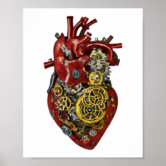 Steampunk Human Heart Anatomy Art Poster ポスター (正面)