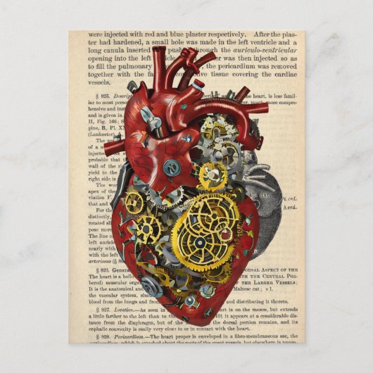 Steampunk Human Heart Anatomy Art Poster ポストカード (正面)