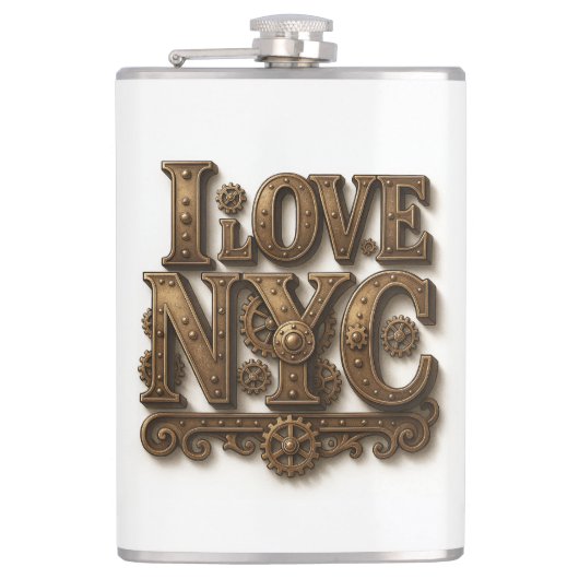 Steampunk "I Love NYC". Petaca de vinilo フラスク (正面)