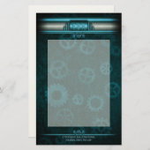 Steampunk, ice-blue onティール（緑がかった色）ギア, Monogram 便箋 (正面/裏面)