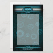 Steampunk, ice-blue onティール（緑がかった色）ギア, Monogram 便箋 (正面/裏面)