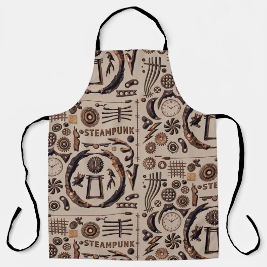 Steampunk Illustrations Pattern Brown エプロン (正面)