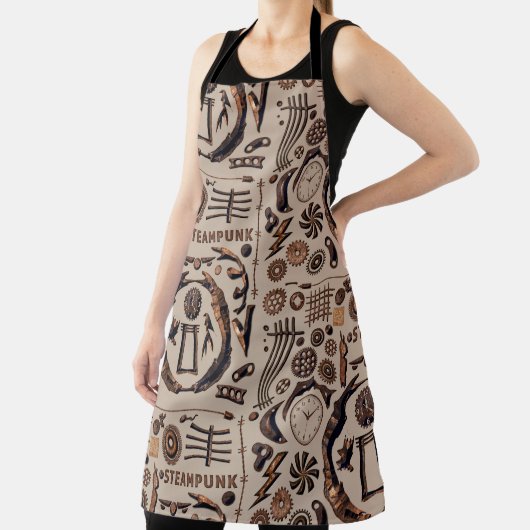 Steampunk Illustrations Pattern Brown エプロン (インサイチュ)