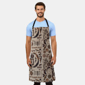 Steampunk Illustrations Pattern Brown エプロン (着用した状態)
