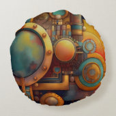 Steampunk Industrial Geometry Art ラウンドクッション (裏面)