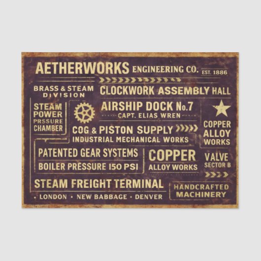 Steampunk Industrial Typography Sign FA4 Decoupage 薄葉紙 (正面)