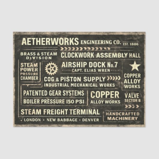 Steampunk Industrial Typography Sign FA5 Decoupage 薄葉紙 (正面)
